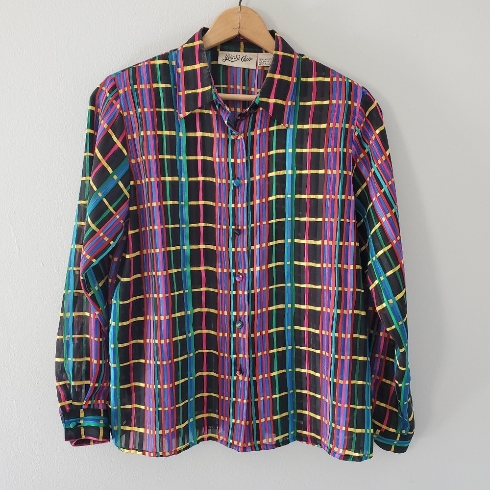 Vintage Yves St. Clair Colorful Plaid Blouse